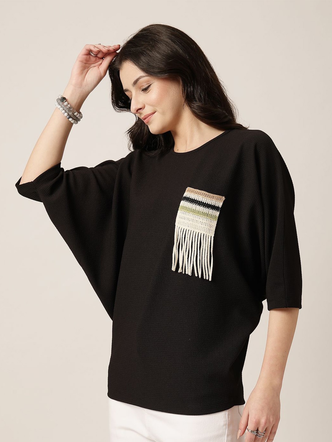 

Style Quotient Batwing Sleeve Top, Black