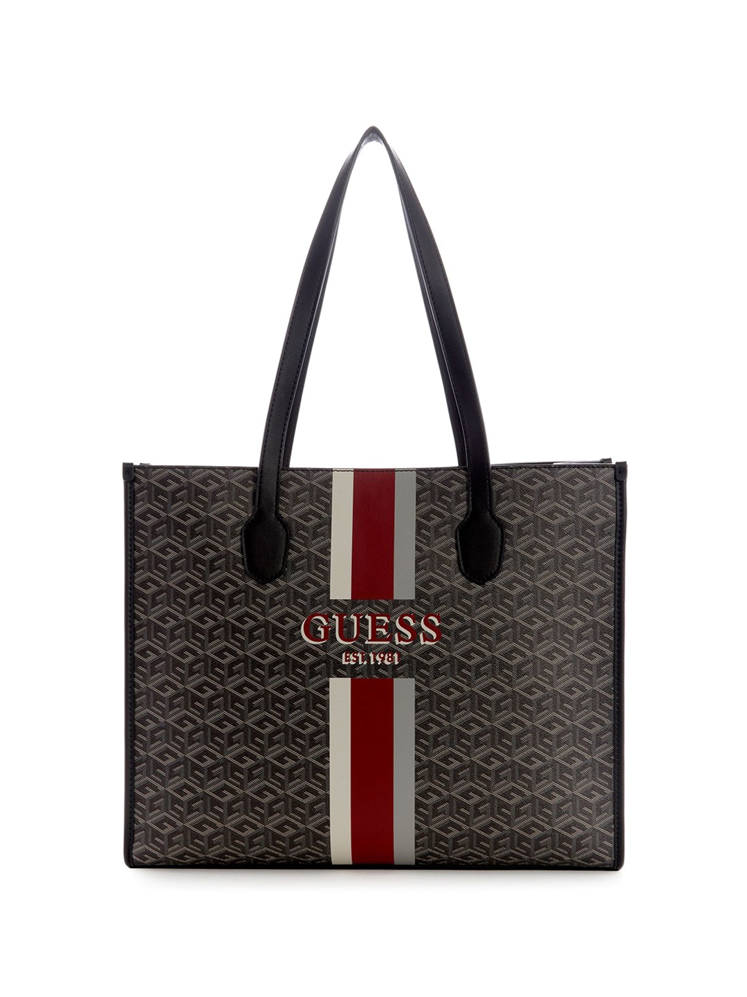 

GUESS Women Brand Logo Printed Structured Tote Bag, Charcoal