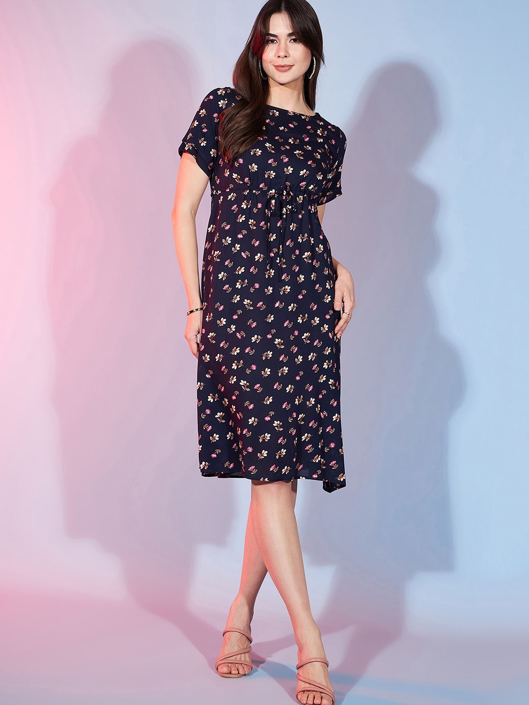 

DressBerry Women Floral Printed Fit & Flare Midi Dress, Navy blue