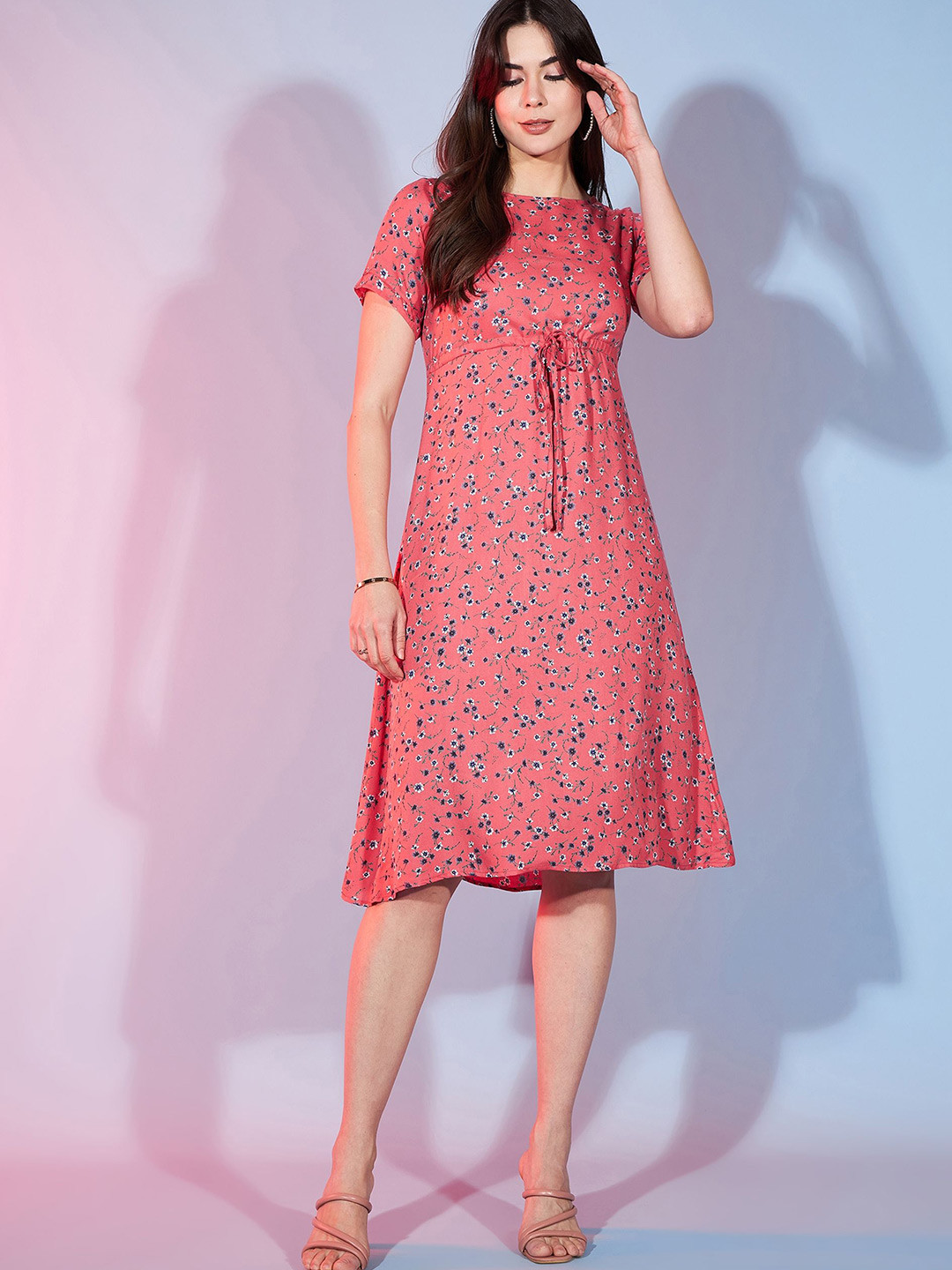 

DressBerry Women Floral Printed A-Line Midi Dress, Pink