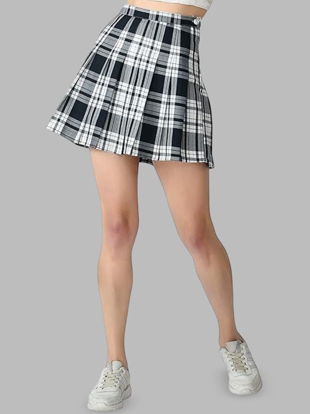 

Swara Craft Women Checked Pleated High Waist Mini Skirt, Black