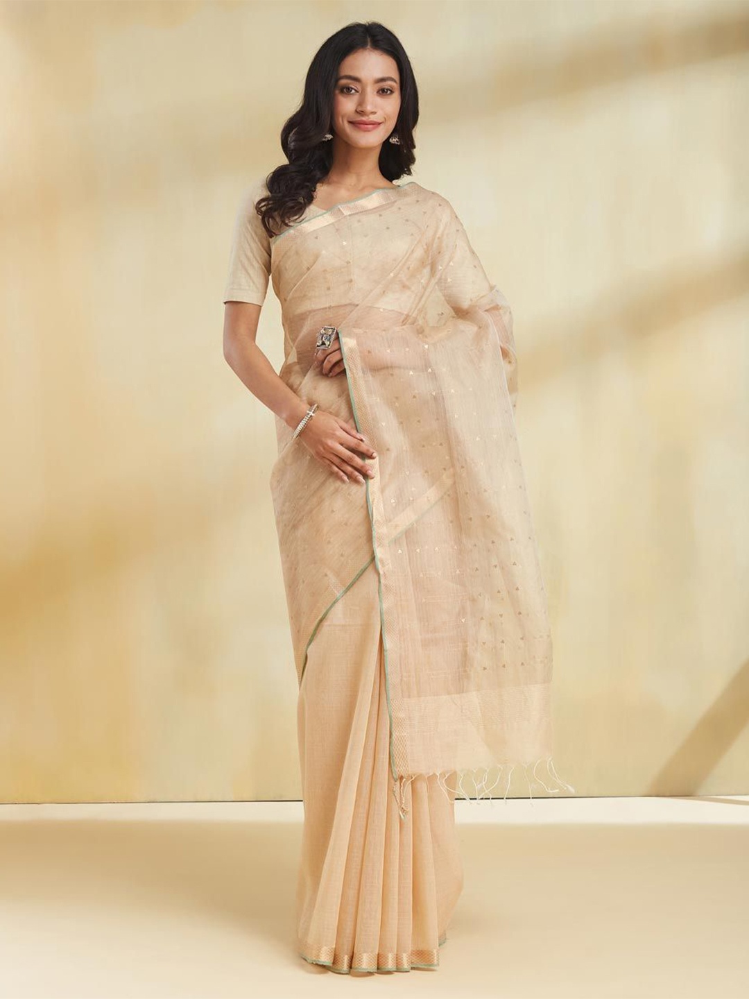 

Fabindia Woven Design Saree, Beige