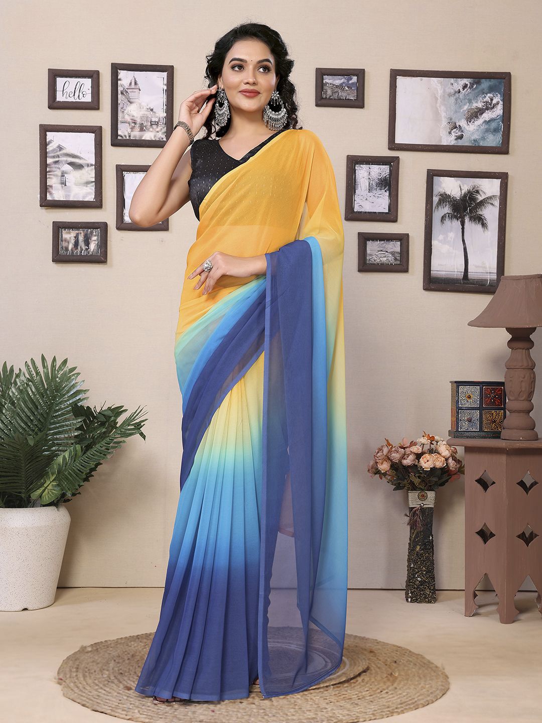 

DIVASTRI Ombre Dyed Ready to Wear Saree, Yellow