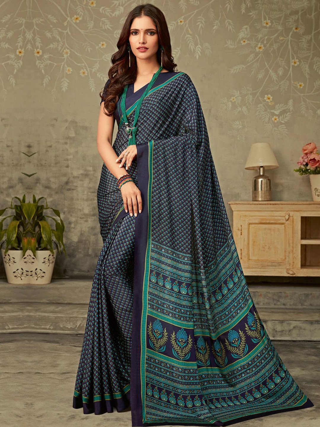 

Anouk Rustic Ethnic Motifs Saree, Navy blue