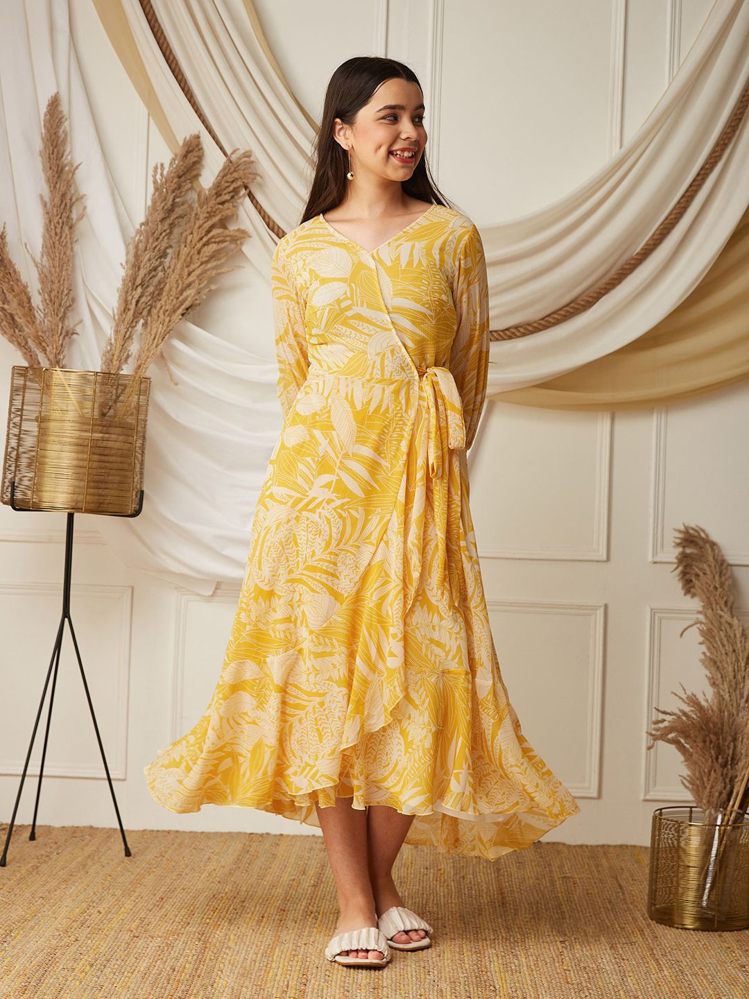 

BAESD Floral Printed Fit and Flare Midi Dress, Yellow