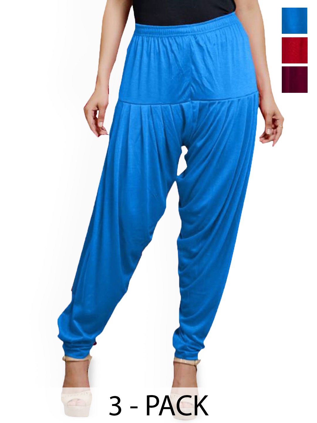 

AFRA GARMENTS Women Pack of 3 Pure Cotton Mid-Rise Loose-Fit Patiala, Blue