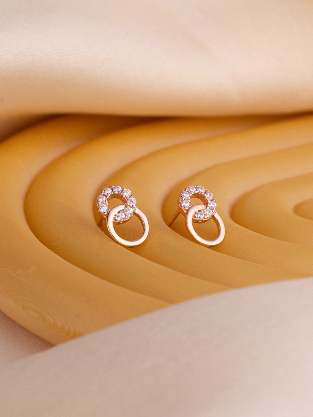 

LIORA 925 Silver Jewellery Circular Studs Earrings, Rose gold