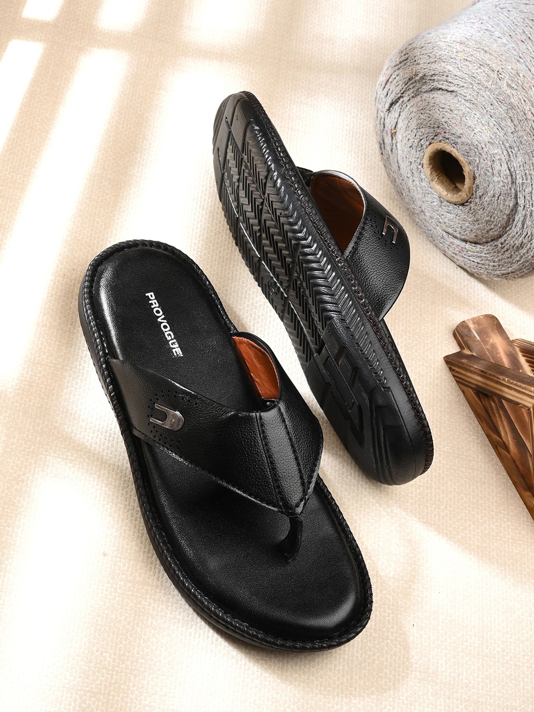 

Provogue Men PU Slip-On Comfort Sandals, Black