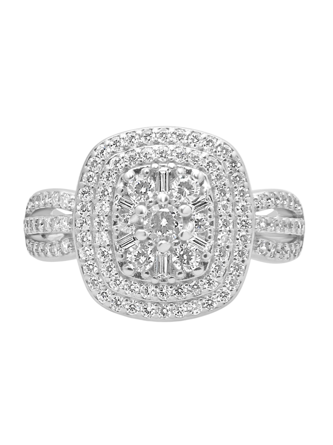

925 SILLER Pure Silver Rhodium-Plated Cubic Zirconia Studded Bold Ring