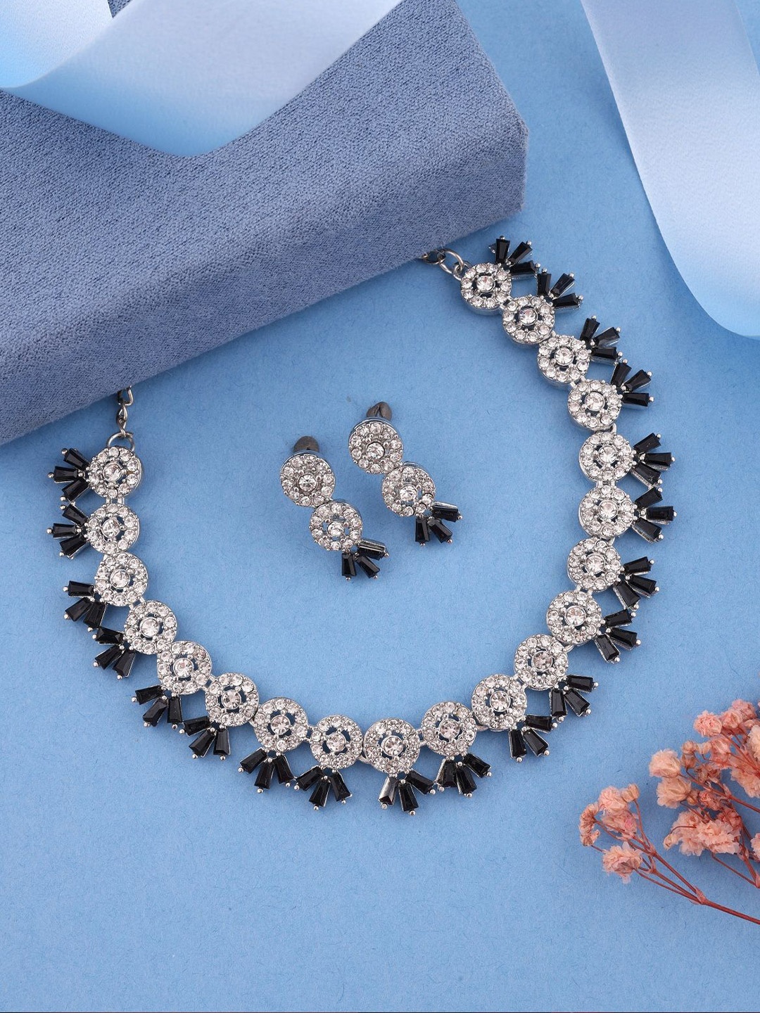 

DIVASTRI Set Of 2 Gold & Silver-Plated AD Stone Studded Jewellery Set