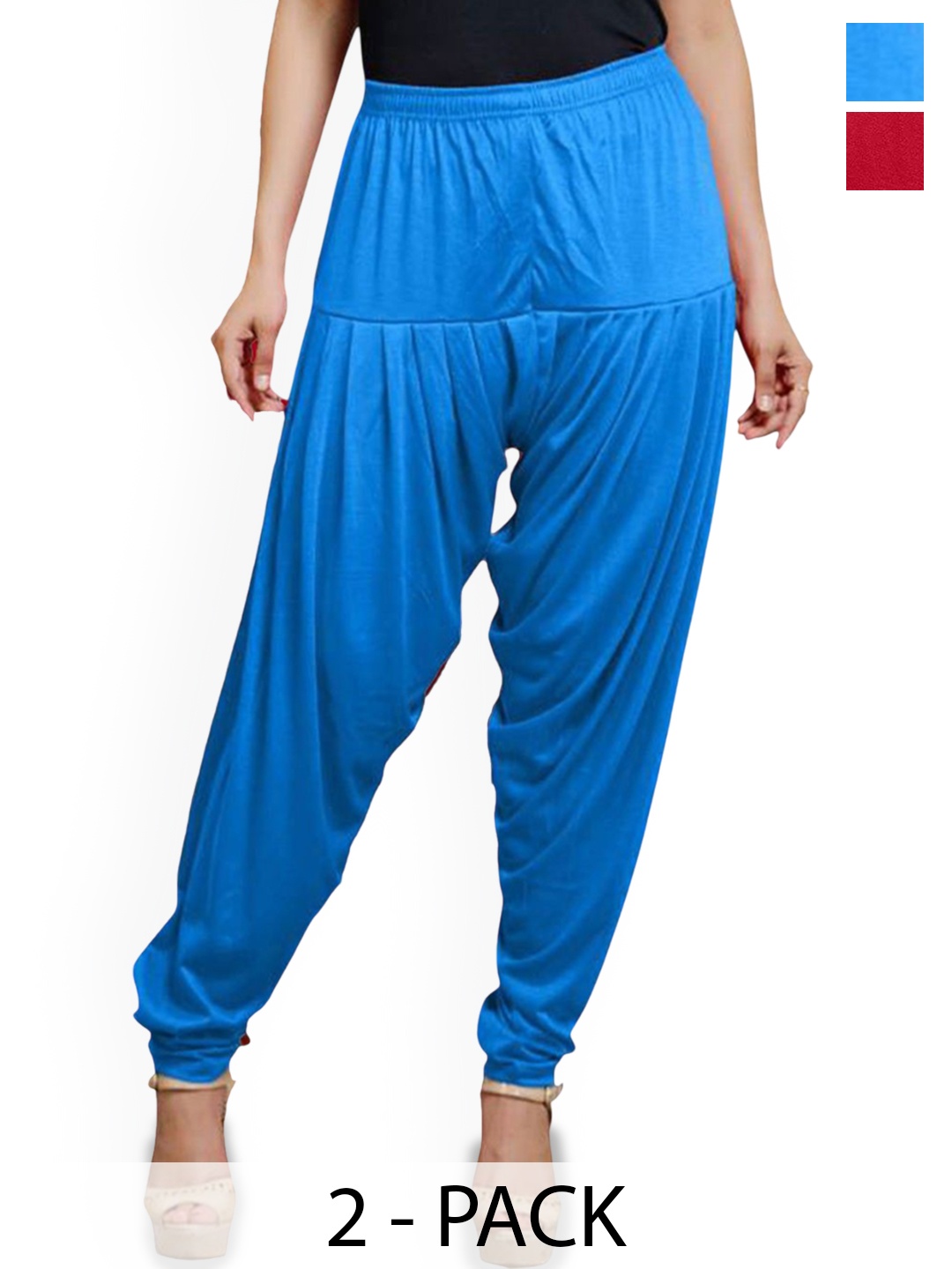 

AFRA GARMENTS Women Pack Of 3 Mid Rise Loose Fit Patiala, Blue