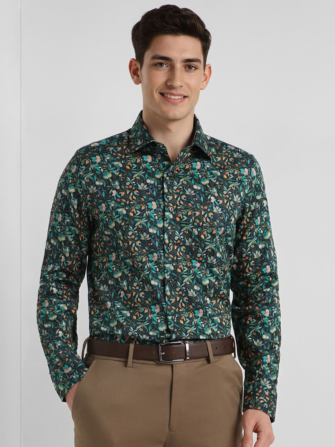 

Allen Solly Sport Men Slim Fit Floral Printed Cotton Formal Shirt, Green