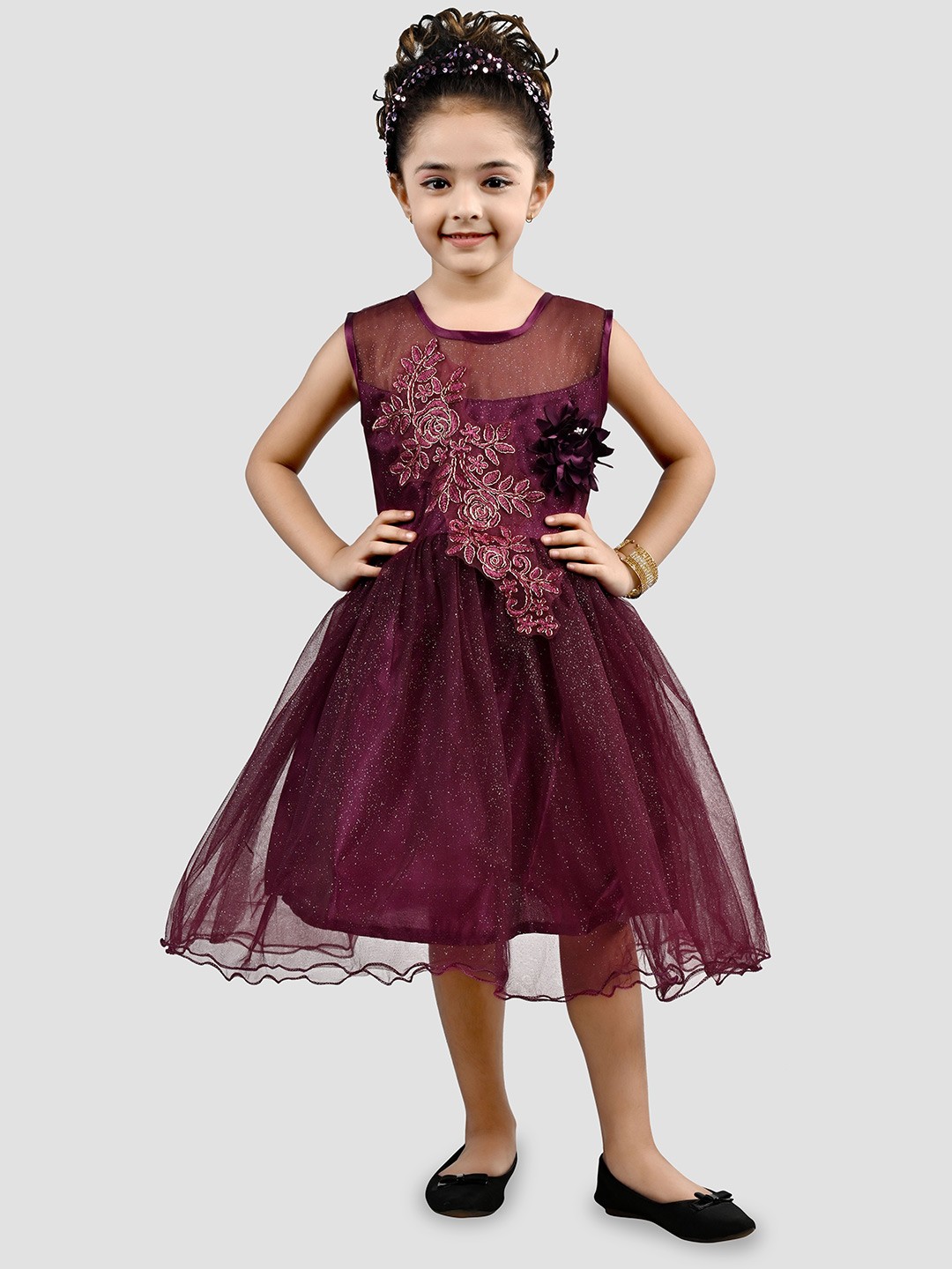 

Miss & Chief Embellished Net Fit & Flare Midi Dress, Purple