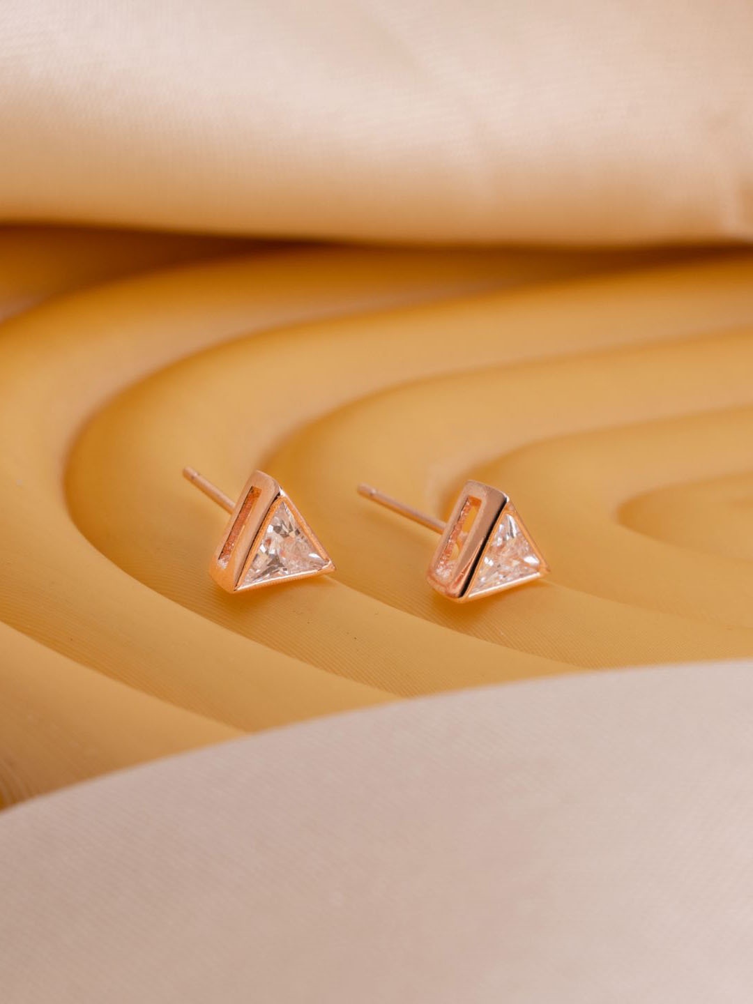 

LIORA 925 Silver Jewellery Triangular Studs Earrings, Rose gold