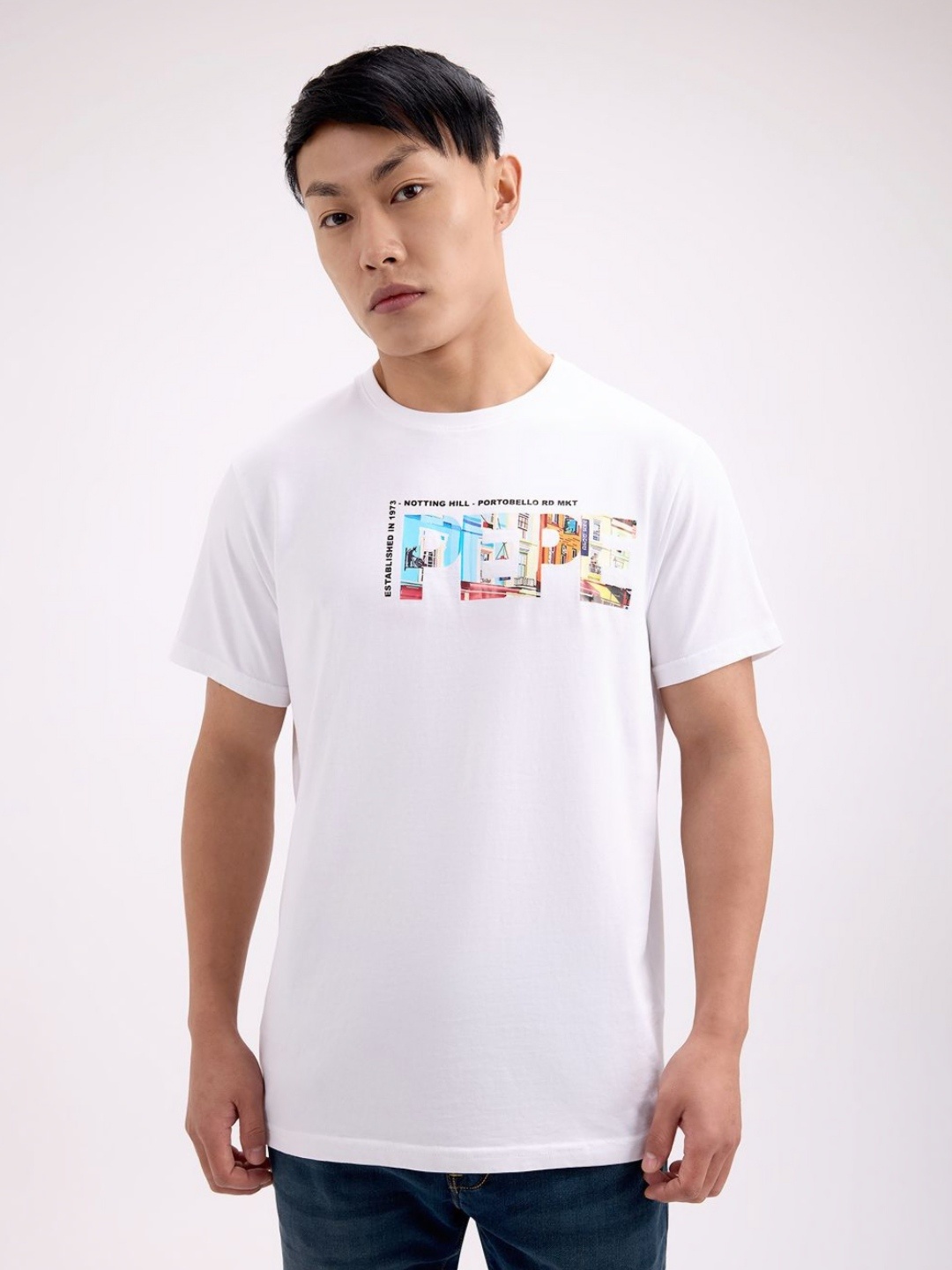 

Pepe Jeans Men Printed Pure Cotton Pockets Slim Fit T-shirt, White