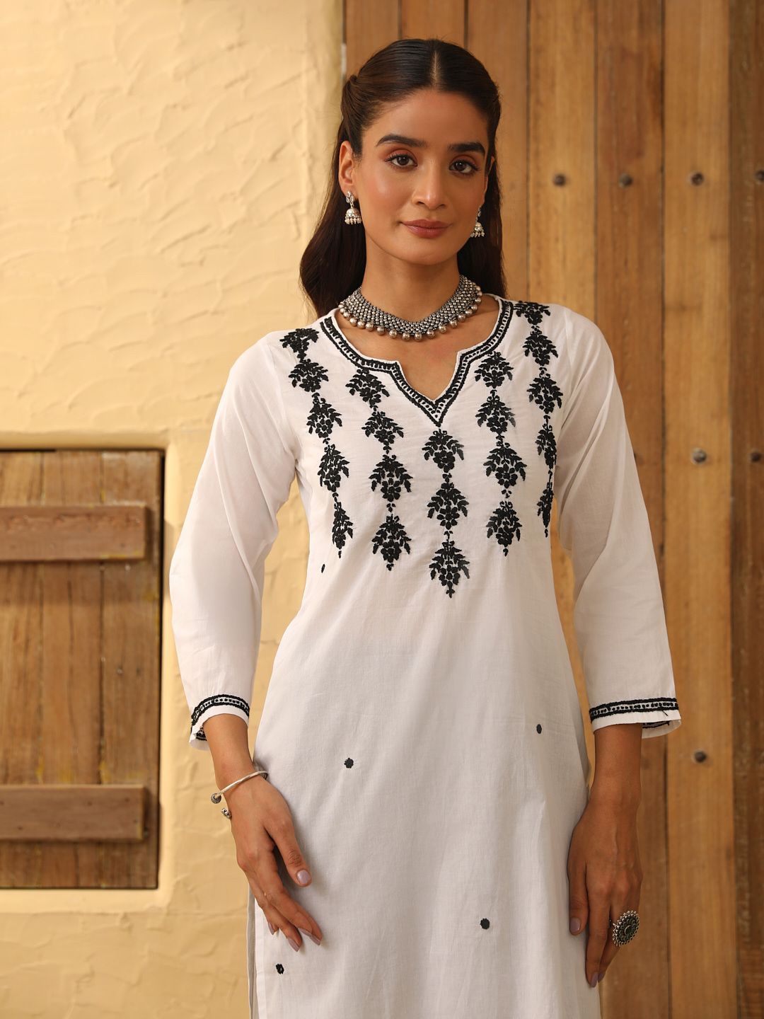 

House of Chikankari Women Ethnic Motifs Embroidered Chikankari Kurta, White