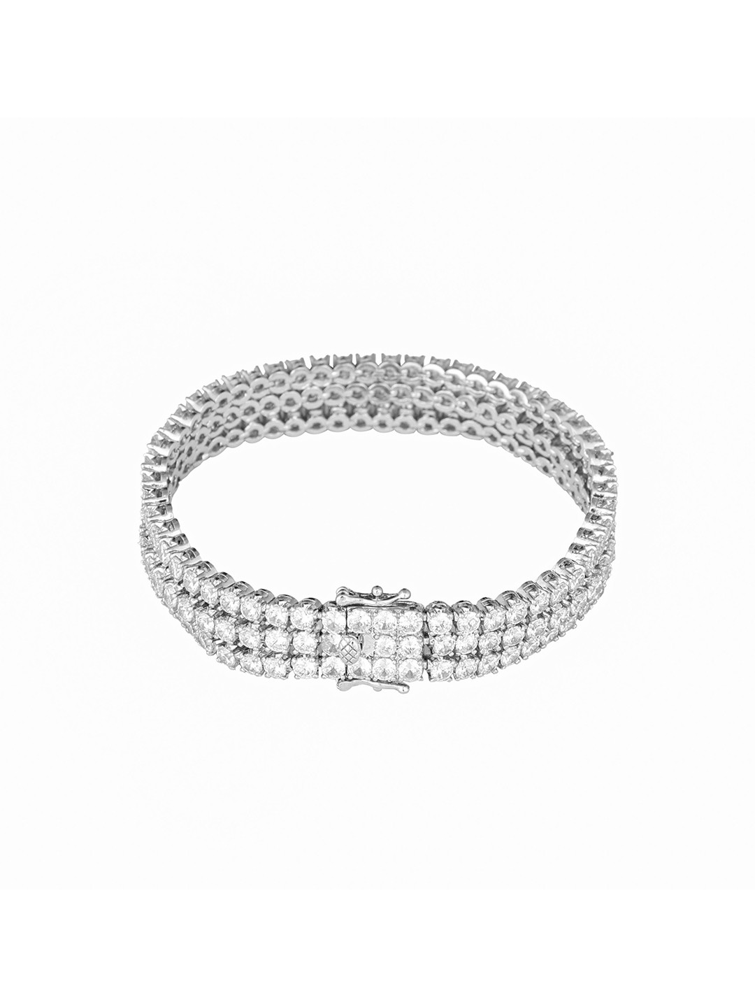 

Yinara Rhodium-Plated Cubic Zirconia Studded Anti Tarnish Multistrand Bracelet, Silver