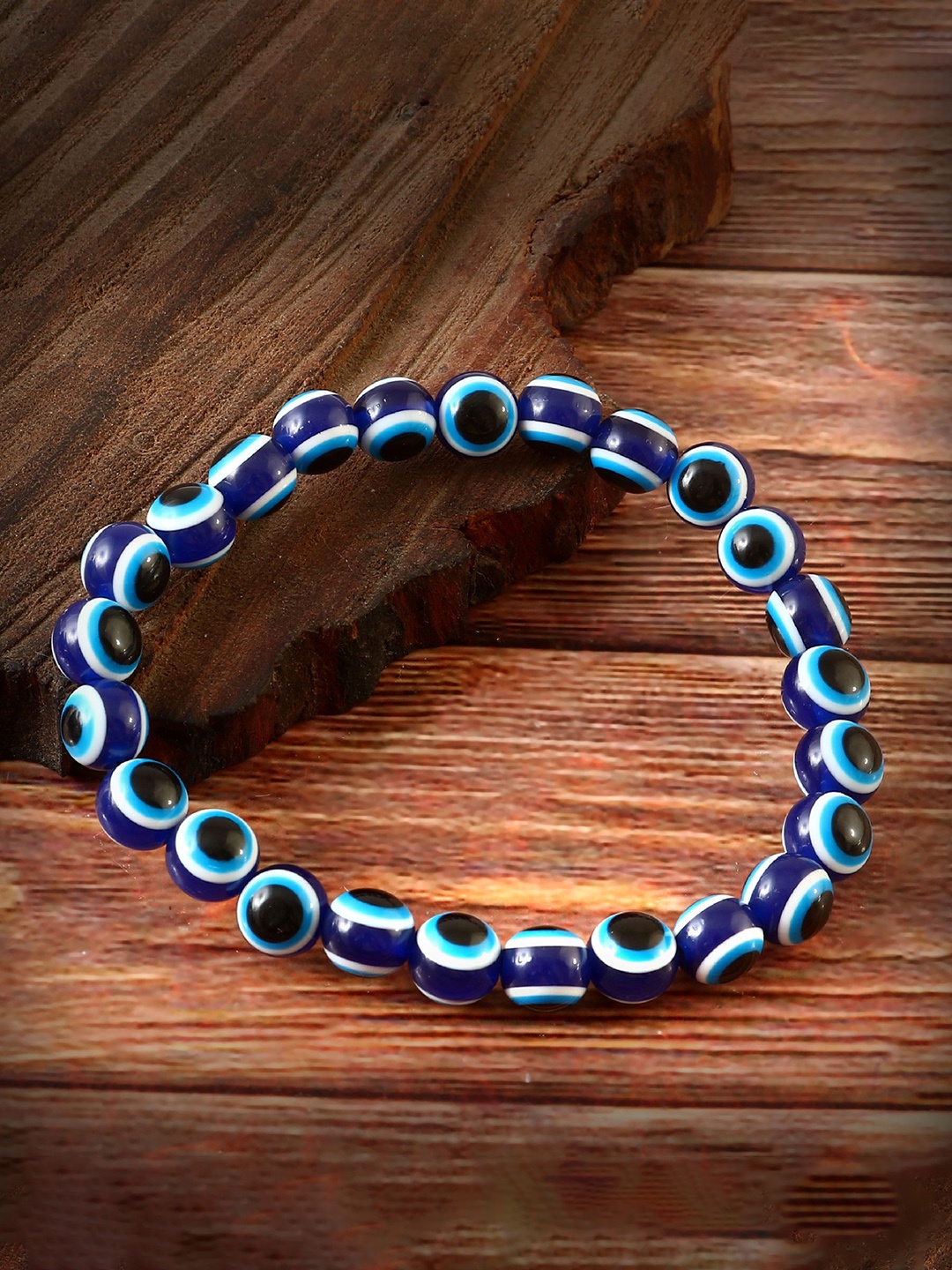 

Jewar Mandi Unisex Artificial Beaded Elasticated Evil Eye Charm Bracelet, Blue