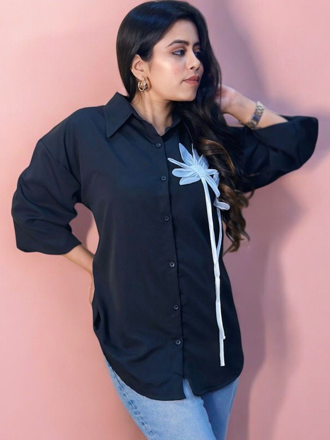 

HOW House Of Wear Women Solid Longline Oversized Casual Shirt, Black