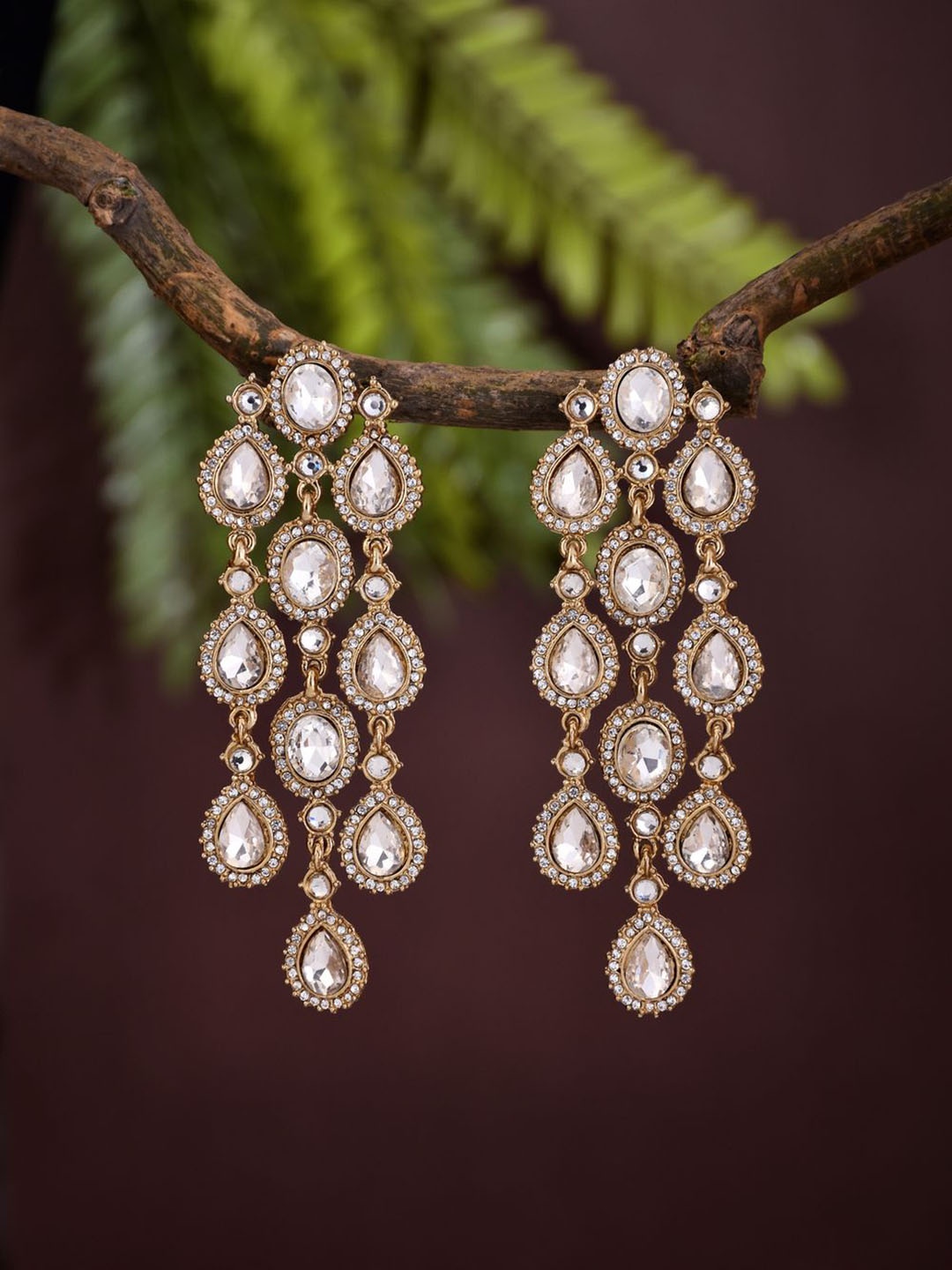 

Anvik Artificial Stones Studded Contemporary Drop Earrings, Gold