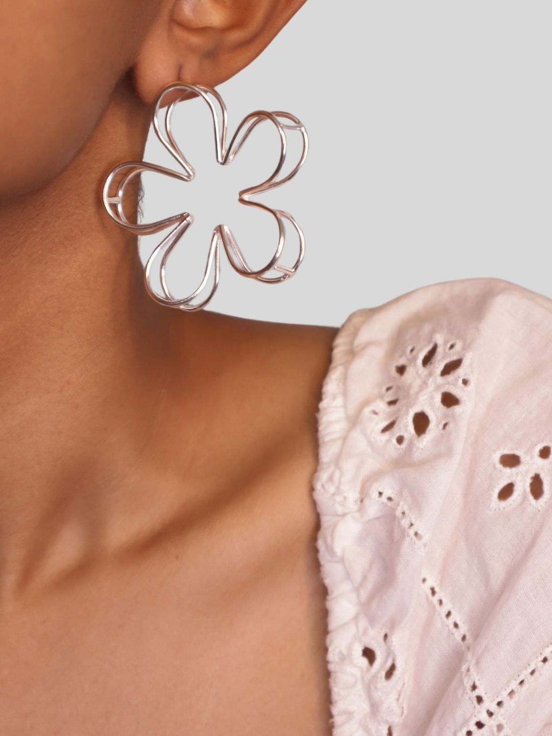 

House of Pehr Silver Plated Elegant Flower Hoop Earrings