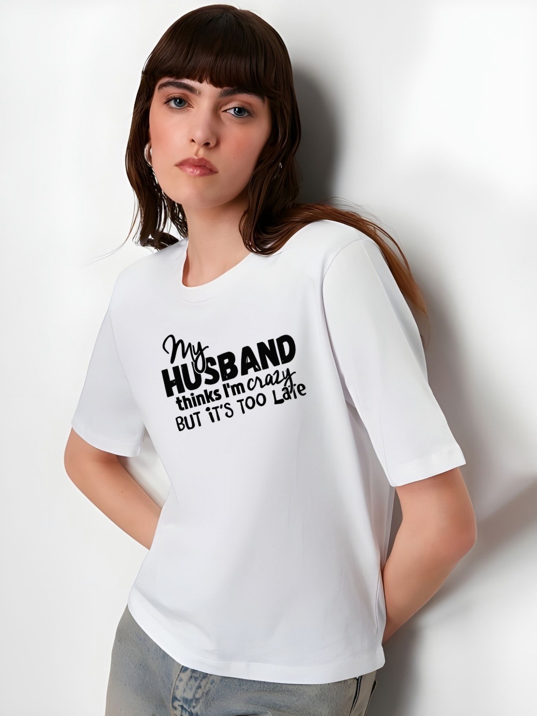 

SZN Women Typography Printed Round Neck Cotton T-shirt, White