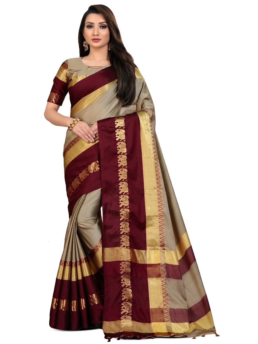 

Blue Wish Zari Pure Georgette Saree, Beige