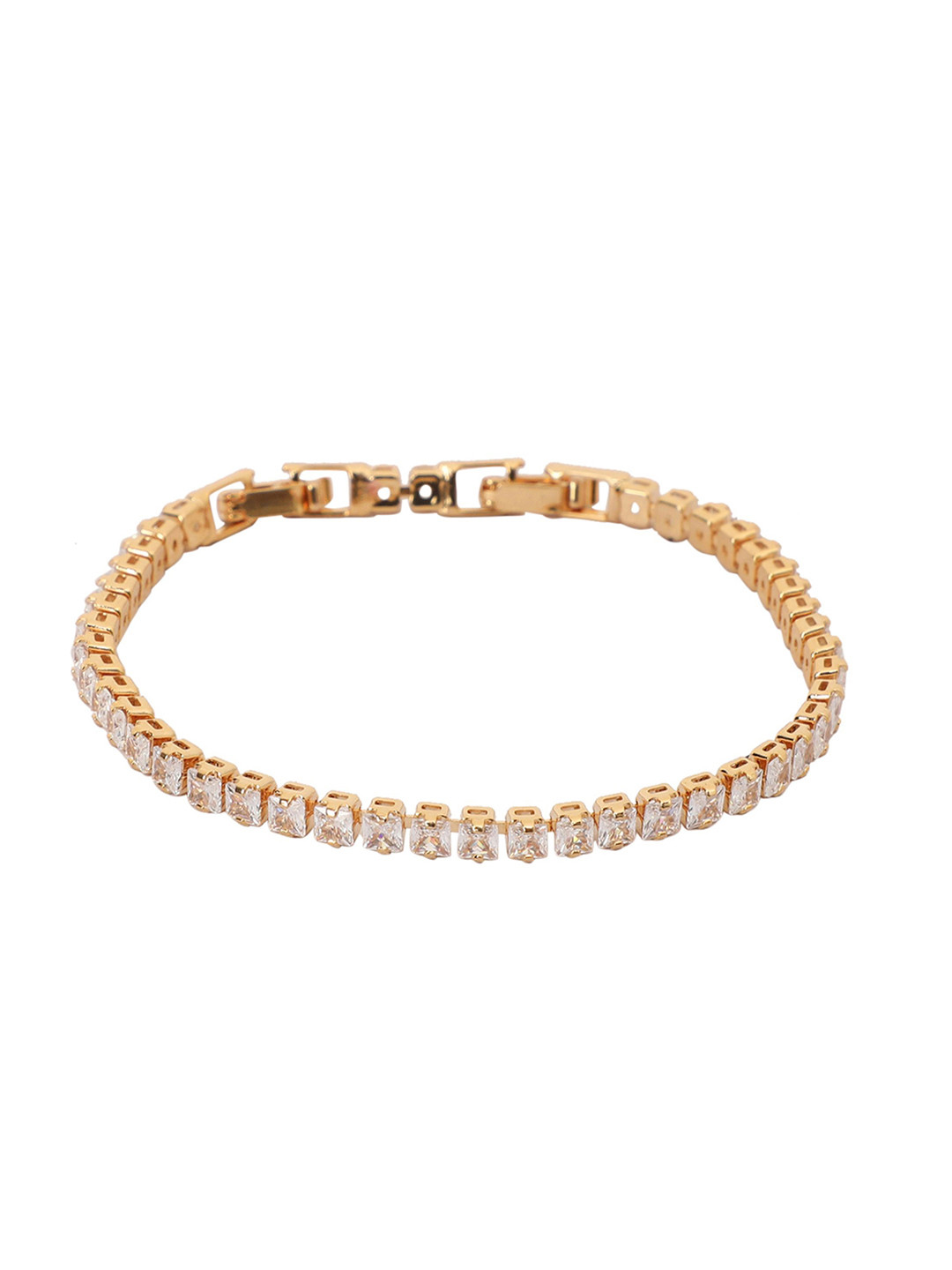 

Yinara Stainless Steel Gold-Plated Cubic Zirconia Studded Anti Tarnish Link Bracelet