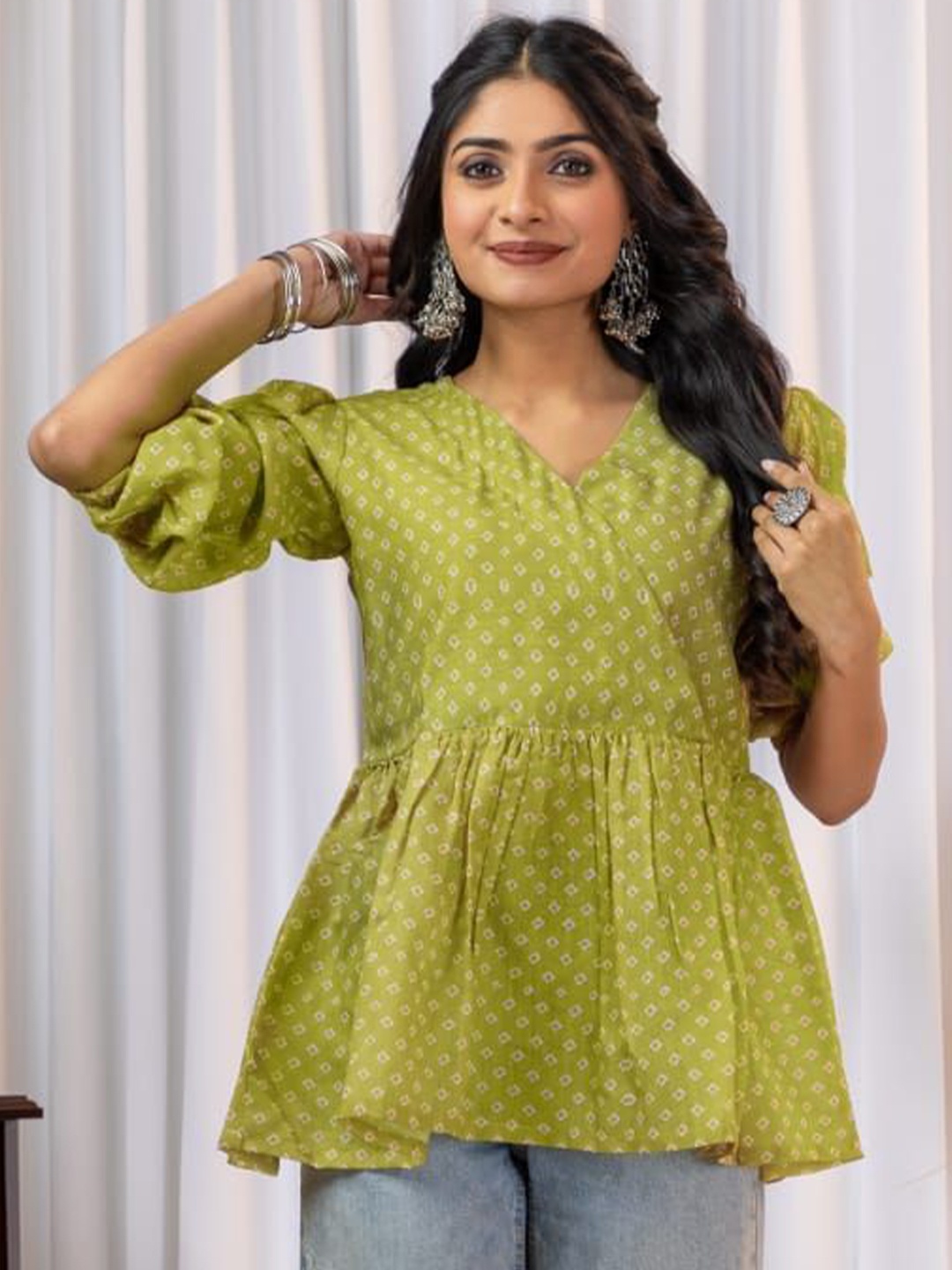 

Balora Polka Dot Print Cotton Top, Green