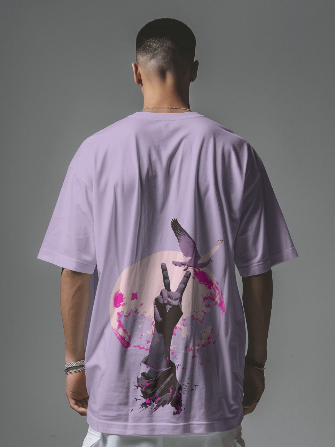 

C CALOYA Men Printed Extended Sleeves Pockets T-shirt, Lavender