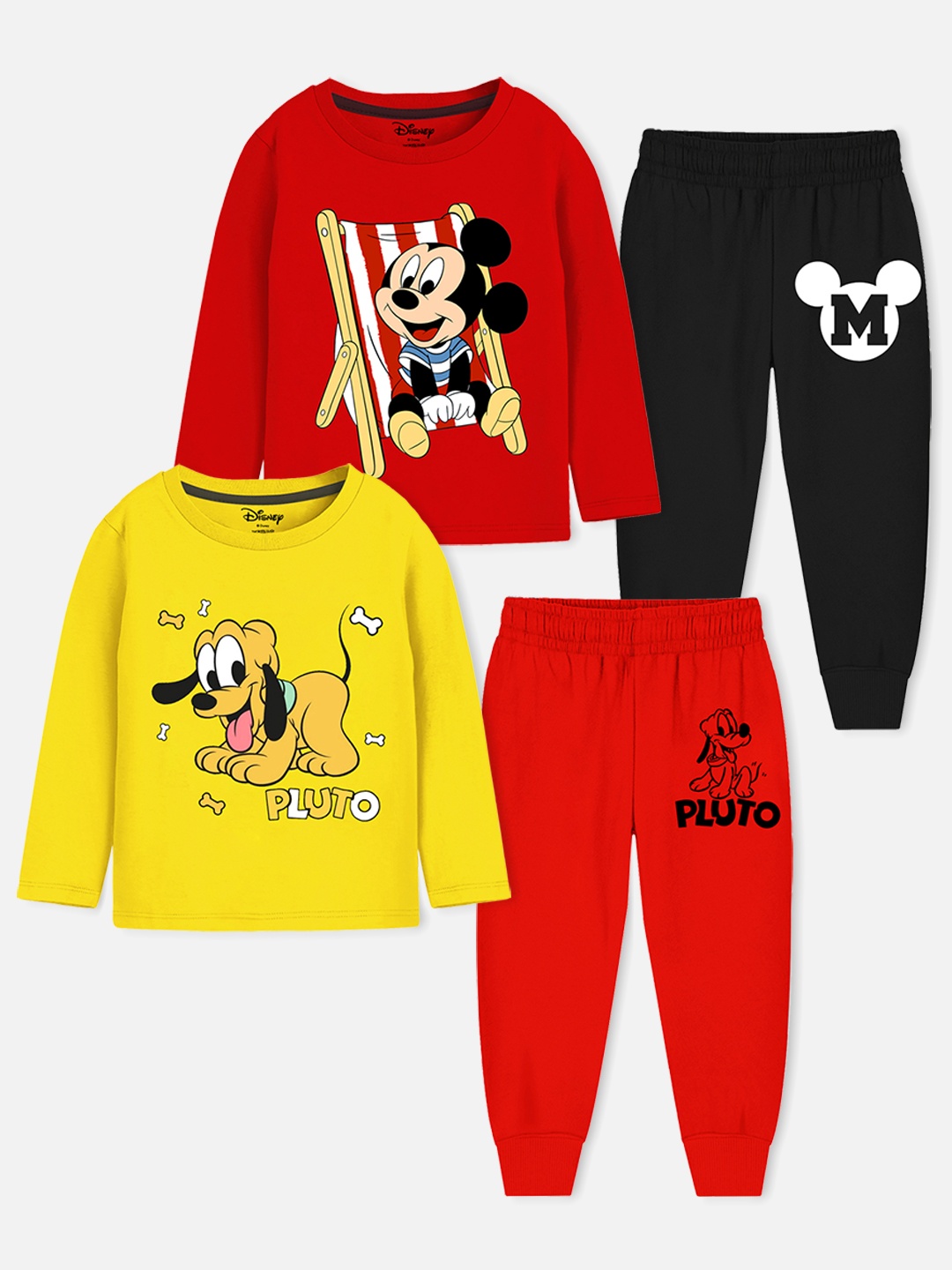 

Disney By Miss and Chief Boys Pack Of 2 Mickey & Friends Printed Nightsuit Set, Yellow