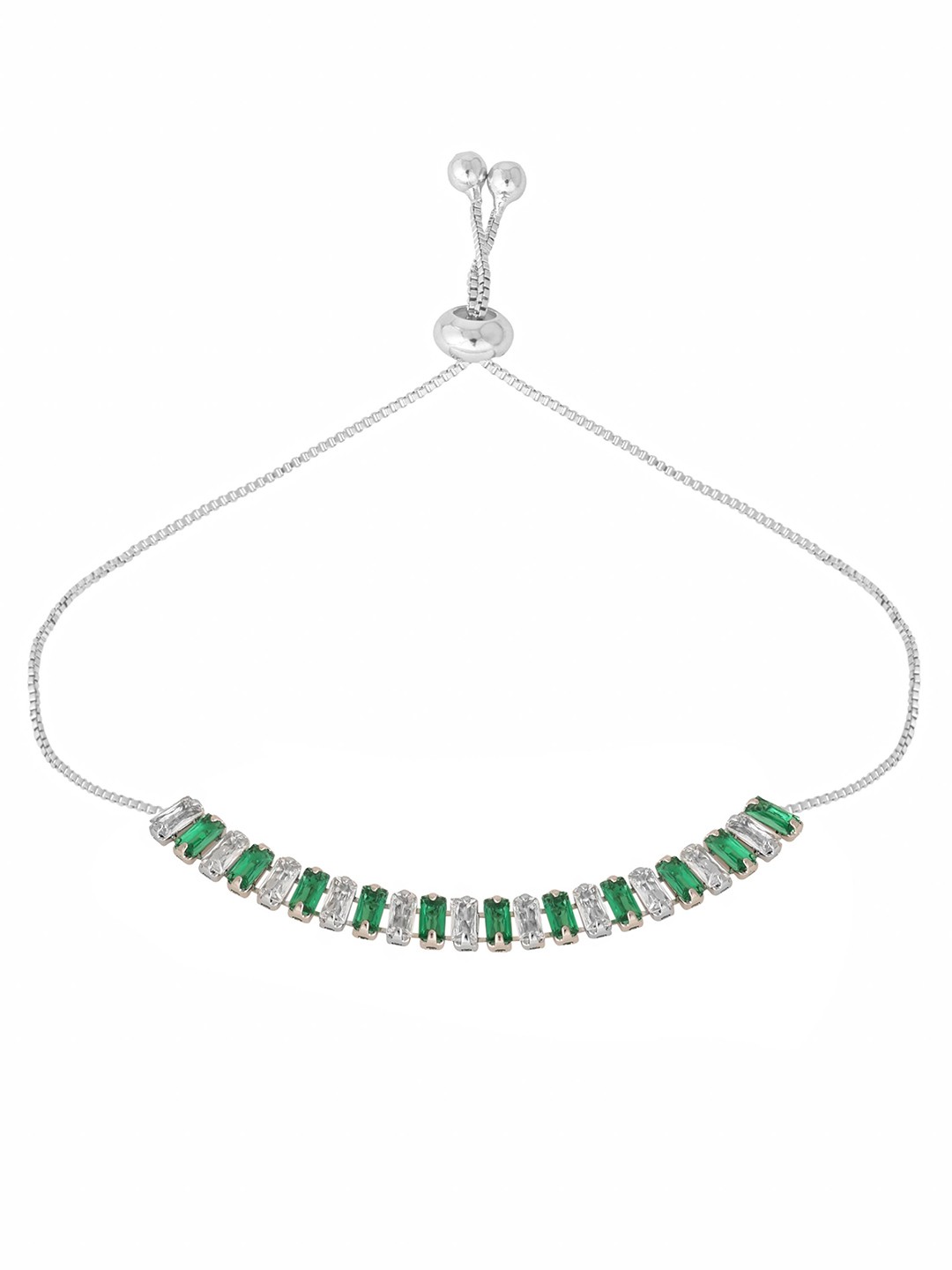 

Yinara Rhodium-Plated Cubic Zirconia Studded Anti Tarnish Link Bracelet, Silver
