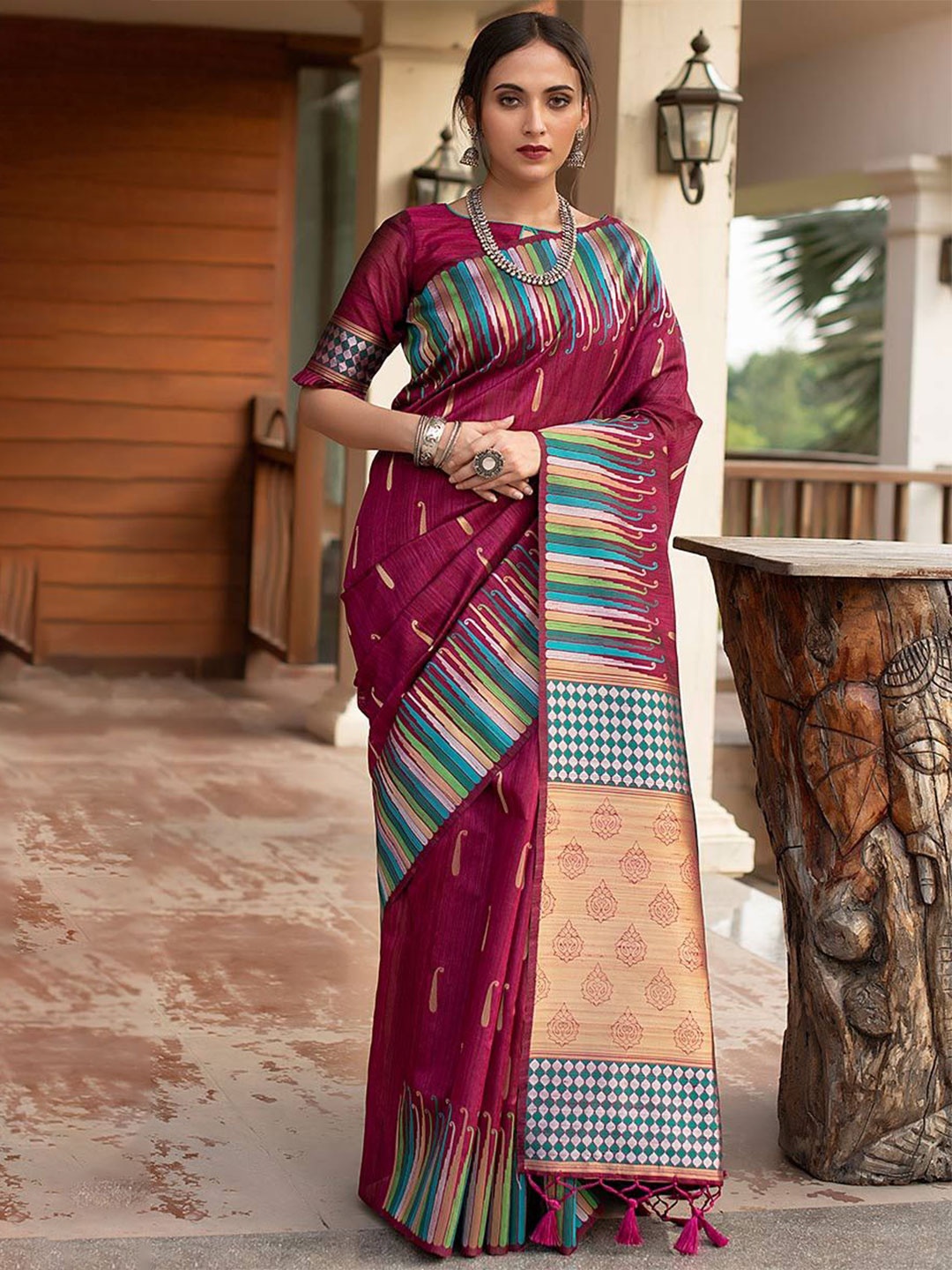 

RAJGRANTH Woven Design Pure Silk Banarasi Saree, Pink