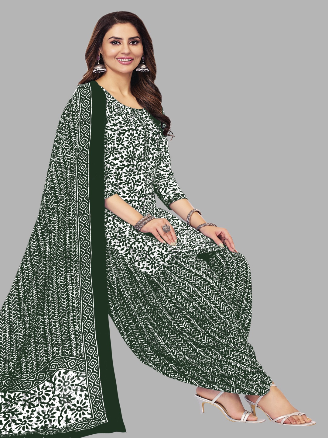 

shree jeenmata collection Printed Pure Cotton Unstitched Dress Material, Green