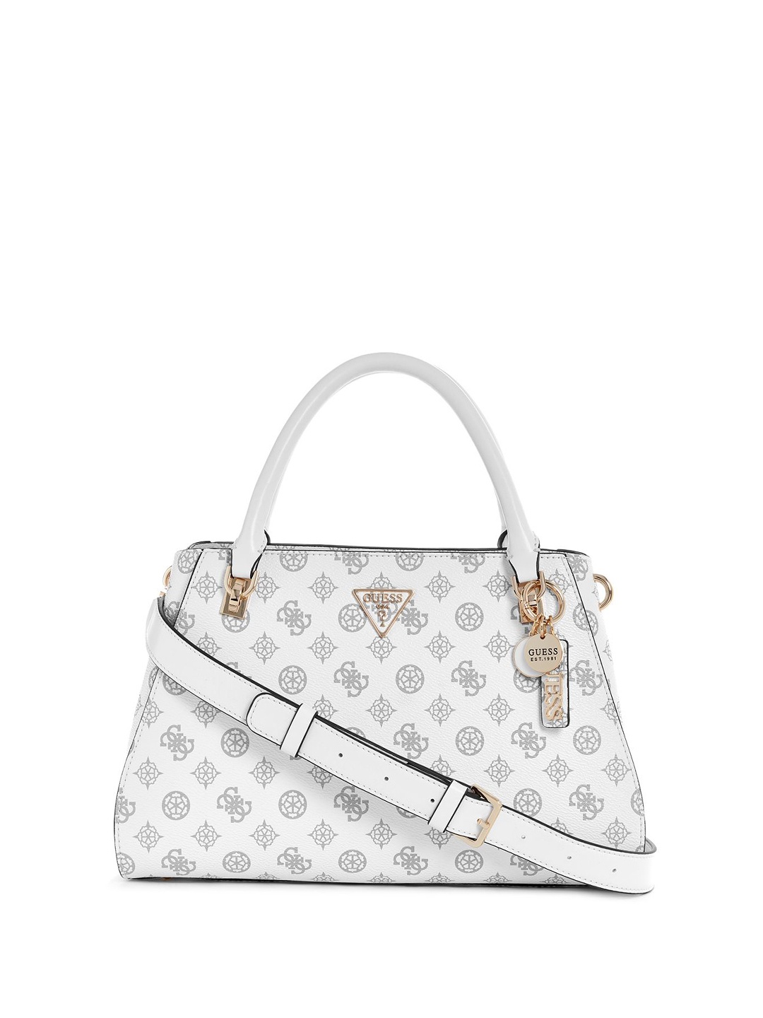 

GUESS Women Brand Logo Printed Structured Handheld Bag, White