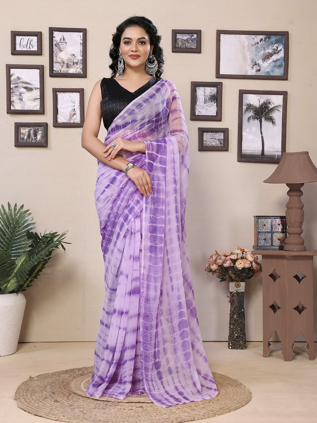 

DIVASTRI Dyed Tie and Dye Ready to Wear Saree, Purple