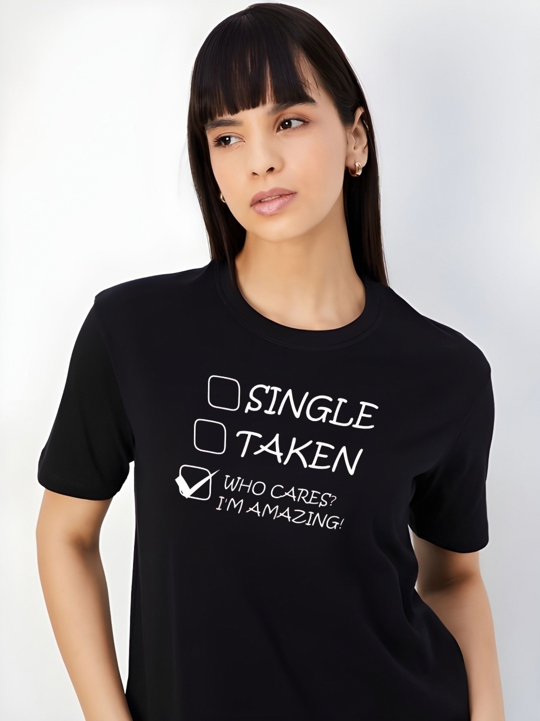 

SZN Women Typography Printed Round Neck Cotton T-shirt, Black