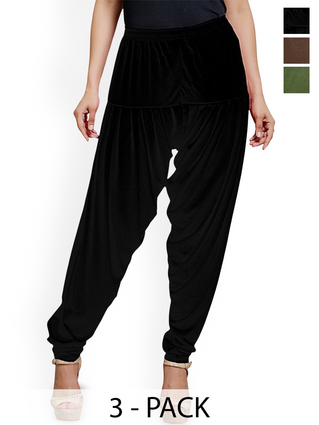 

AFRA GARMENTS Women Pack Of 3 Loose Fit Mid Rise Patiala, Black