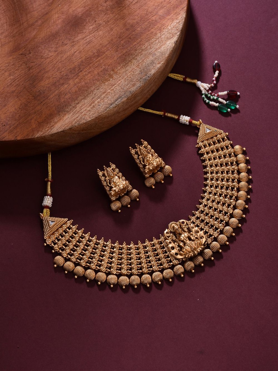 

Anvik Gold-Plated Artificial Beaded Temple Neckless And Earrings