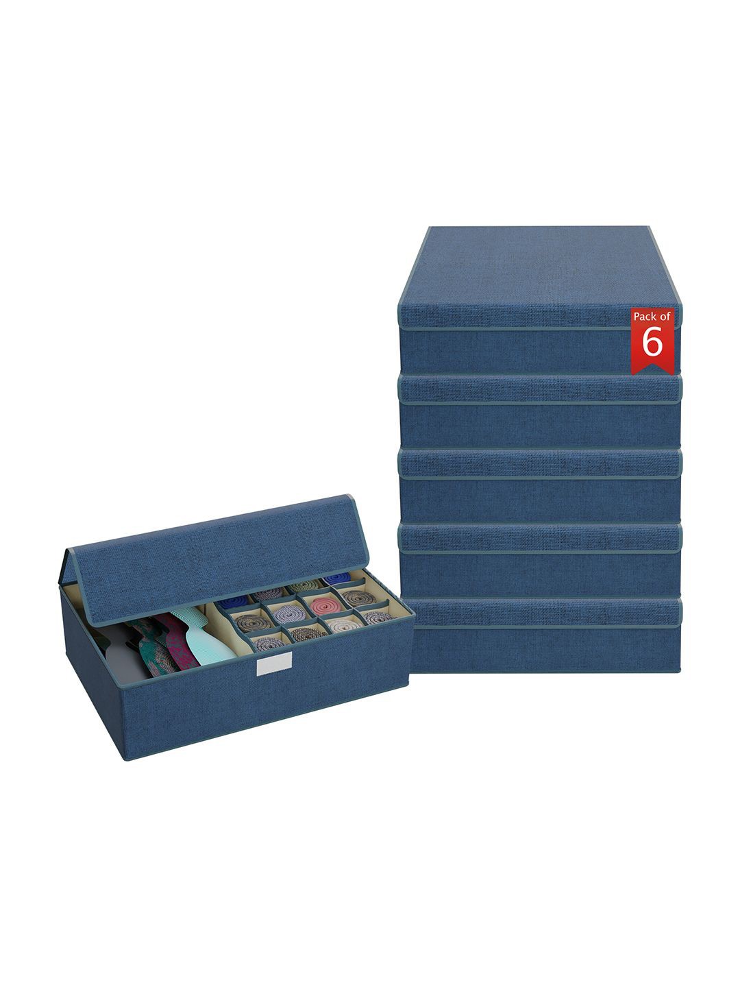 

Kuber Industries Navy Blue Pack of 6 Foldable Socks Organisers with Transparent Lid
