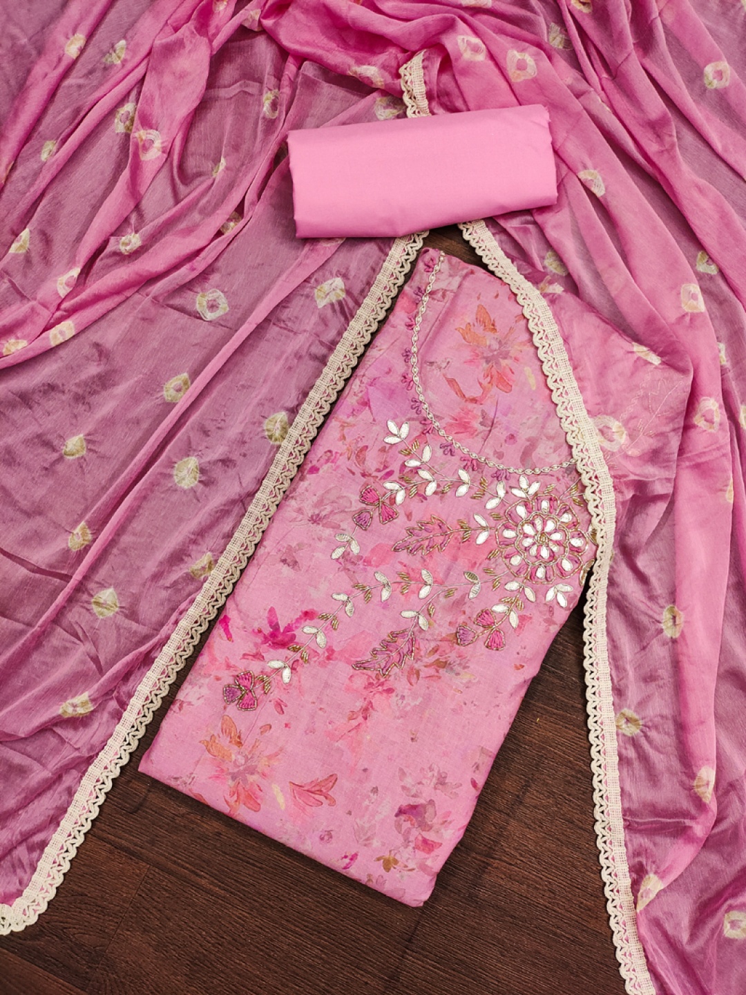 

ASISA Gotta Patti Embellished Unstitched Dress Material, Pink