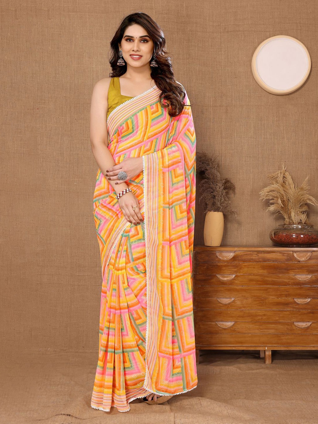 

DIVASTRI Pure Georgette Ready to Wear Mysore Silk Saree, Yellow