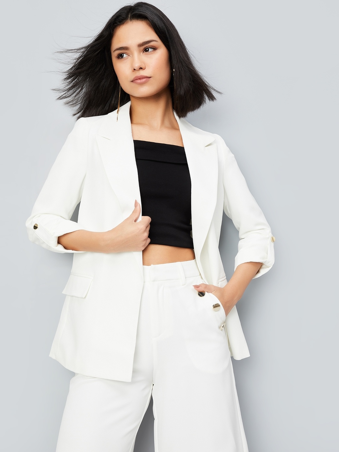 

max Notched Lapel Collar Single Breasted Blazer, White