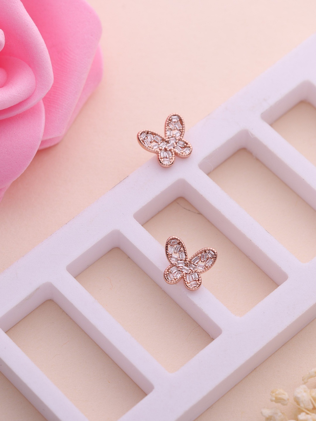 

LIORA 925 Silver Jewellery Sterling Silver Rosegold Plated Butterfly Shaped Studs, Rose gold