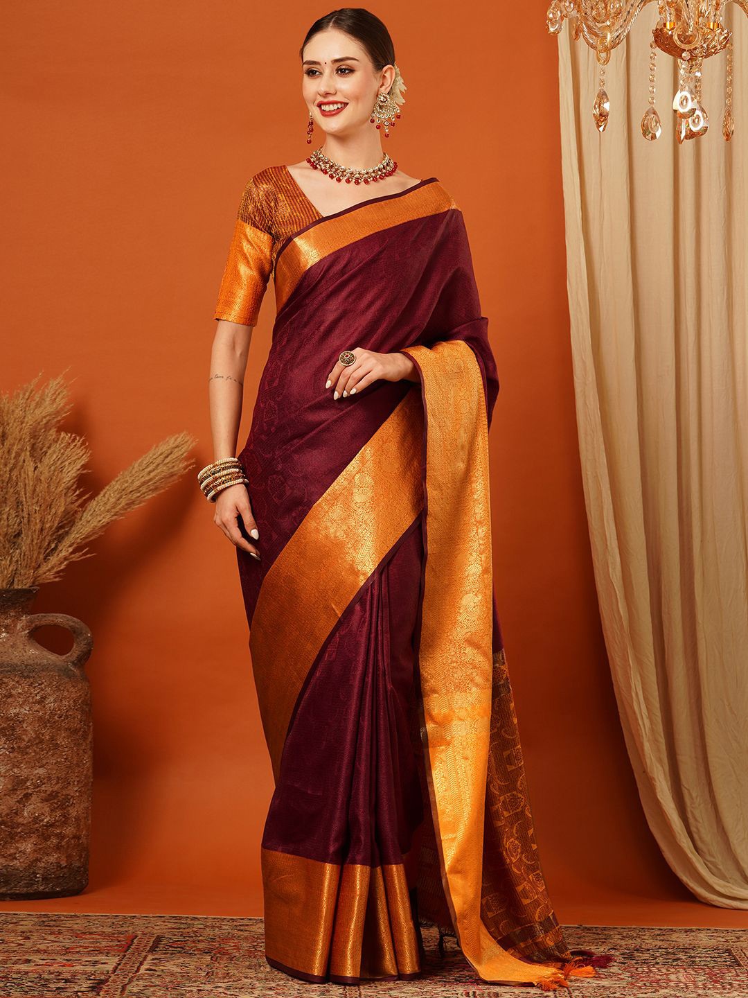 

DIVASTRI Woven Design Zari Mysore Silk Saree, Brown