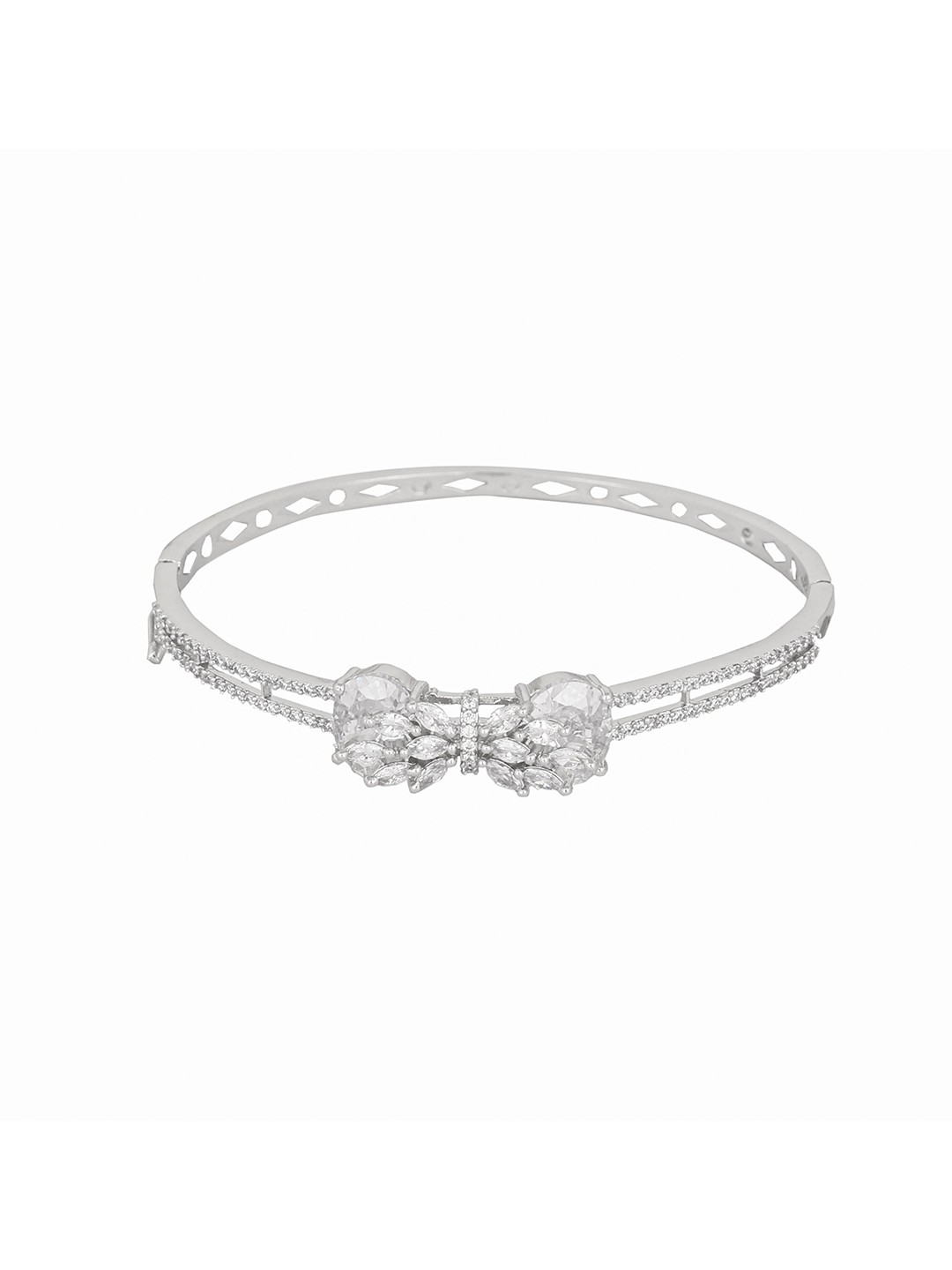 

Yinara Rhodium-Plated Artificial Stones Studded Anti Tarnish Bangle-Style Bracelet, Silver
