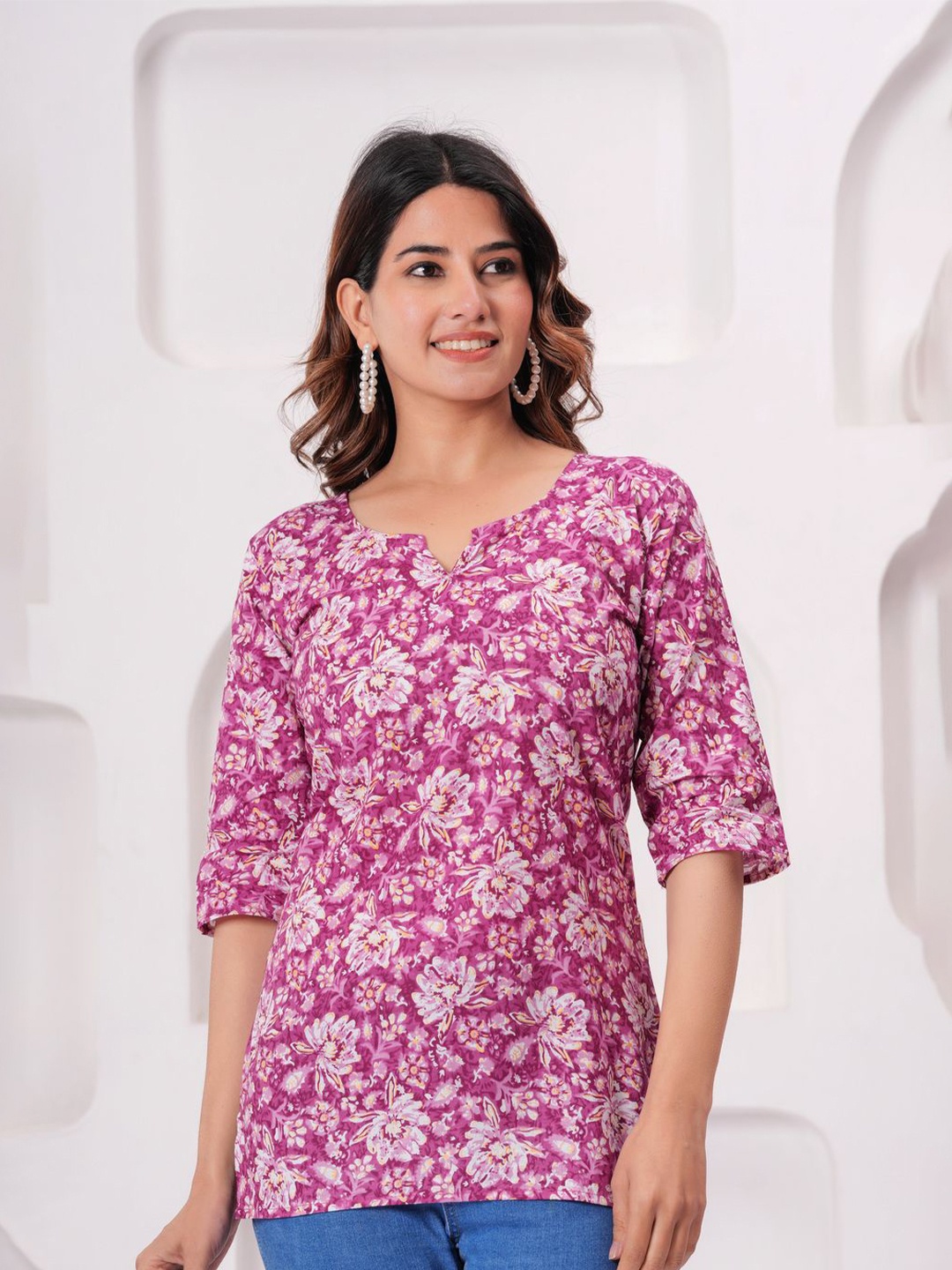 

JAIPUR KURTI HUB Floral Printed Pure Cotton Kurti, Purple