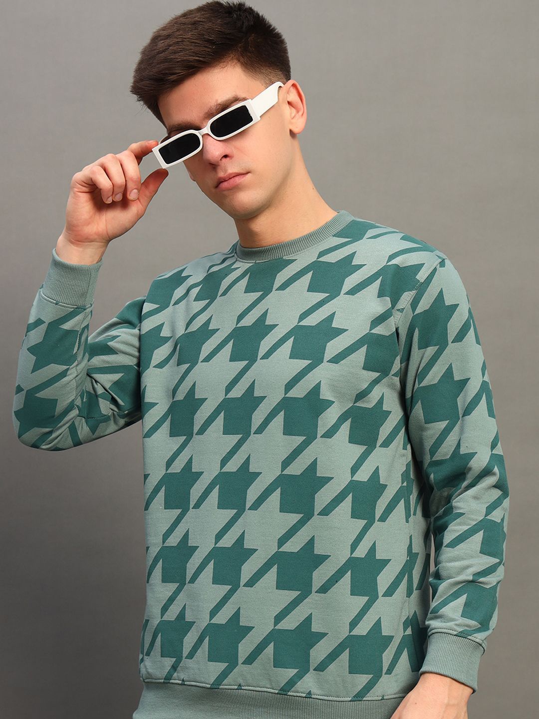 

THE CASUALS Men Printed Cotton Sweatshirt, Sea green