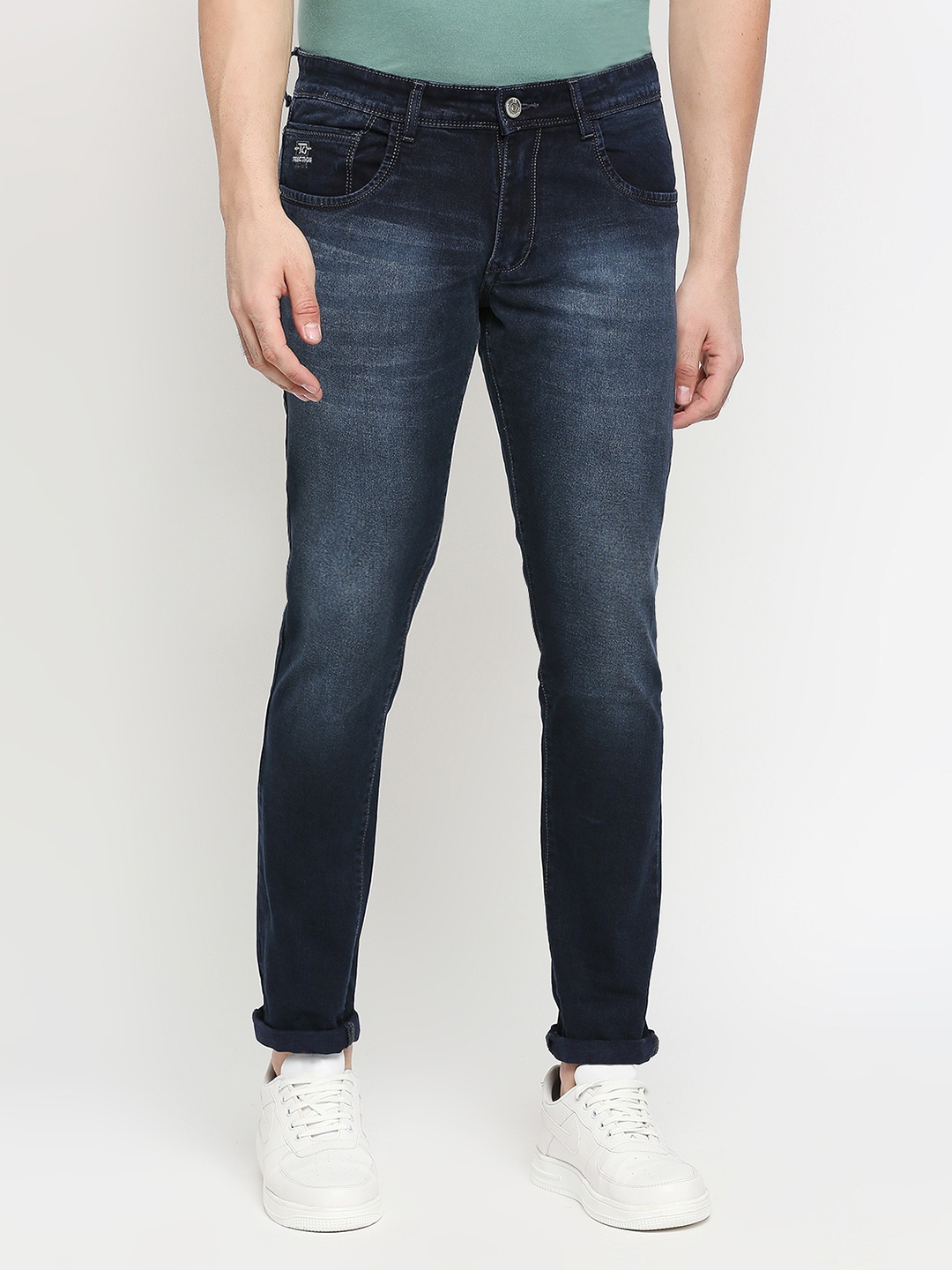 

TCI Men Slim Fit Mid-Rise Heavy Fade Cotton Jeans, Blue