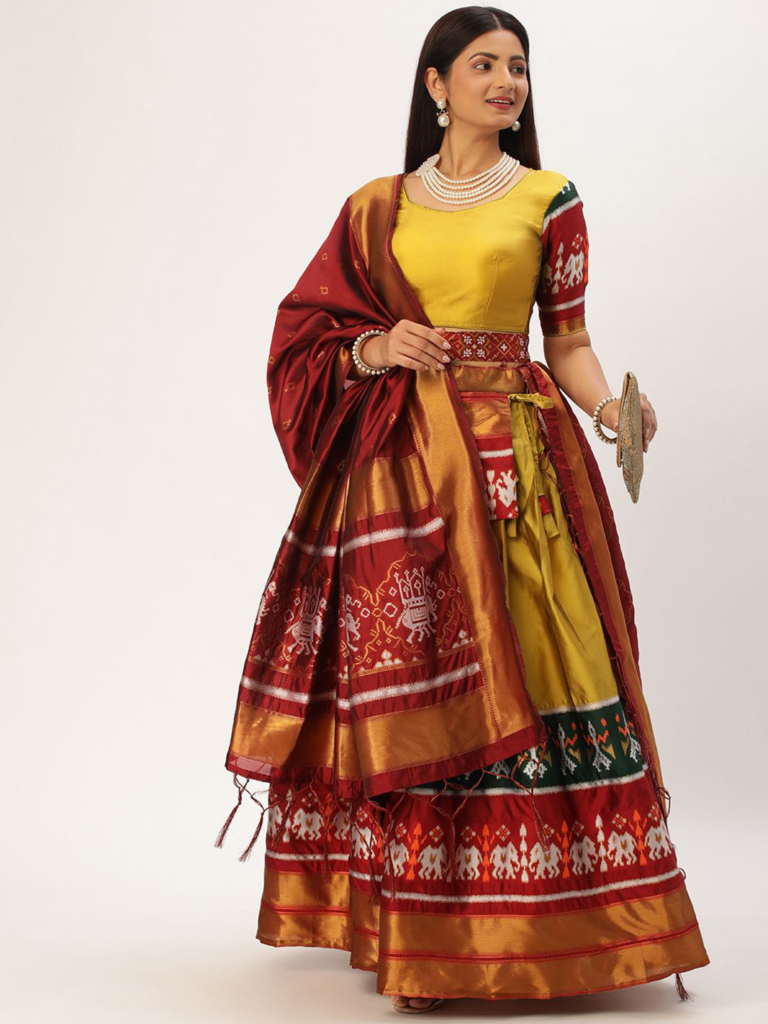 

MAGMINA Woven Design Unstitched Lehenga & Blouse With Dupatta, Yellow